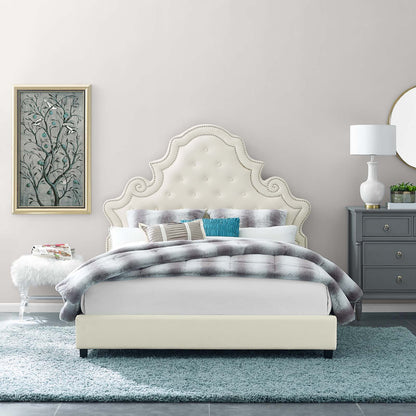 Modway Outlet Valentina Tufted Nailhead Performance Velvet Queen Platform Bed by Modway  Bedroom Furniture Ivory - MOD-5808-IVO