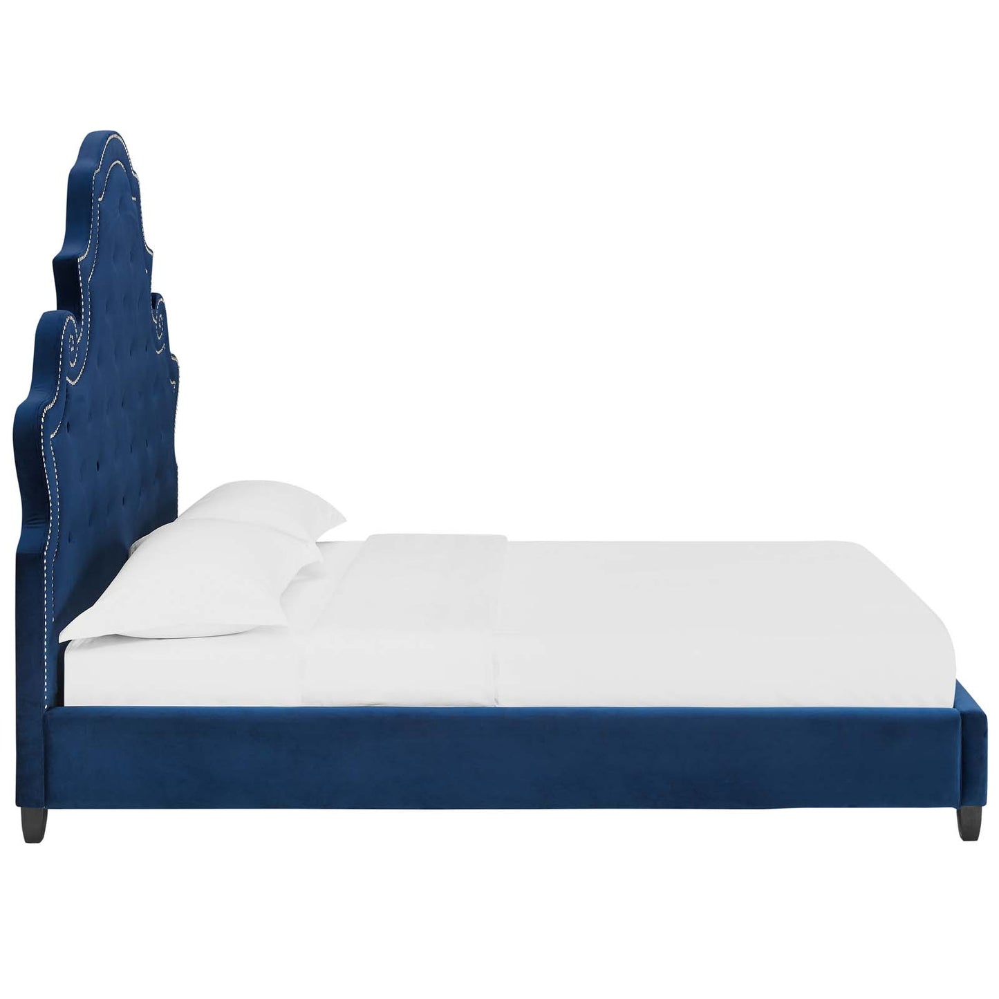 Modway Outlet Valentina Tufted Nailhead Performance Velvet Queen Platform Bed by Modway  Bedroom Furniture Navy - MOD-5808-NAV