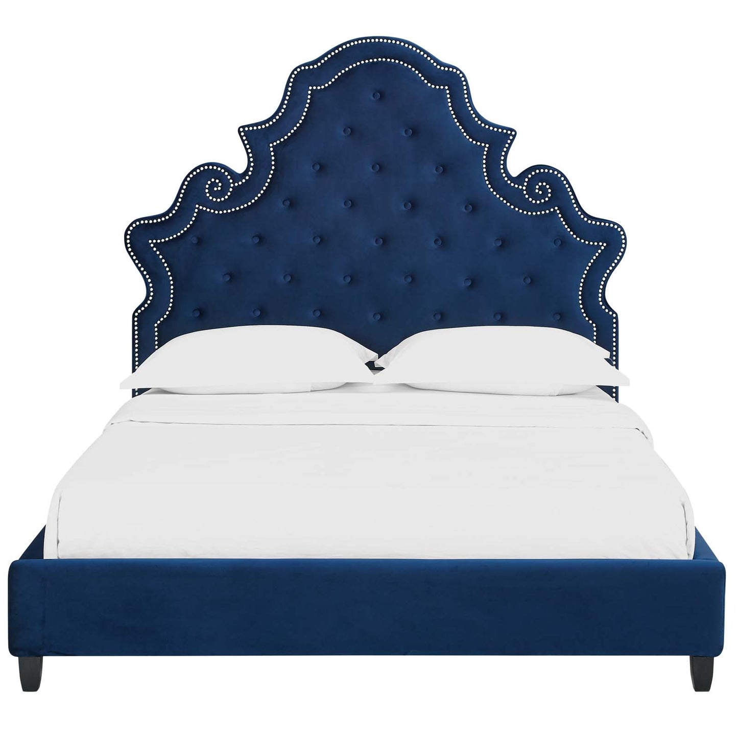 Modway Outlet Valentina Tufted Nailhead Performance Velvet Queen Platform Bed by Modway  Bedroom Furniture Navy - MOD-5808-NAV