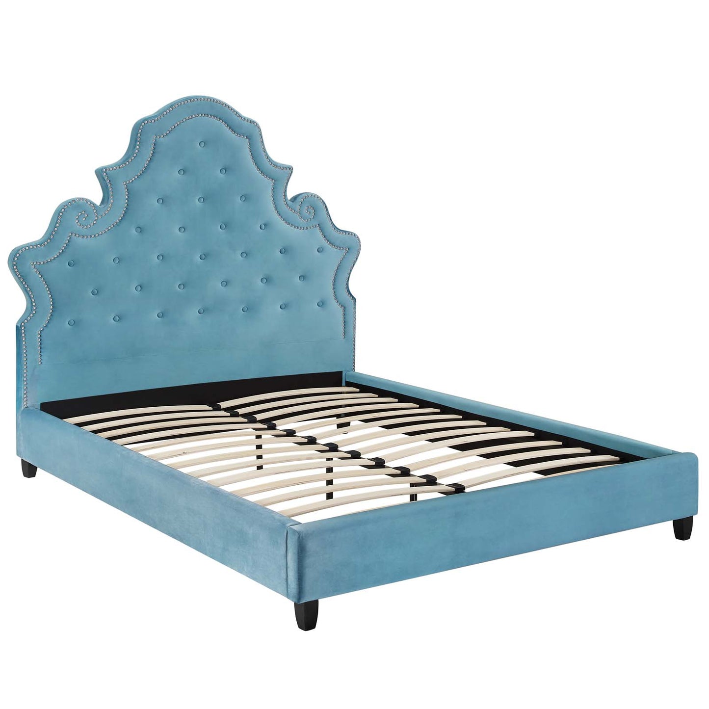 Modway Outlet Valentina Tufted Nailhead Performance Velvet Queen Platform Bed by Modway  Bedroom Furniture Sea Blue - MOD-5808-SEA