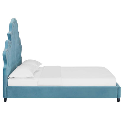 Modway Outlet Valentina Tufted Nailhead Performance Velvet Queen Platform Bed by Modway  Bedroom Furniture Sea Blue - MOD-5808-SEA