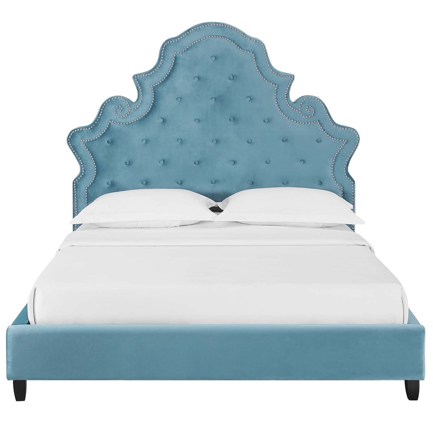 Modway Outlet Valentina Tufted Nailhead Performance Velvet Queen Platform Bed by Modway  Bedroom Furniture Sea Blue - MOD-5808-SEA