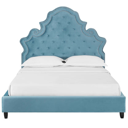 Modway Outlet Valentina Tufted Nailhead Performance Velvet Queen Platform Bed by Modway  Bedroom Furniture Sea Blue - MOD-5808-SEA