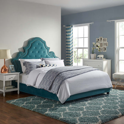 Modway Outlet Valentina Tufted Nailhead Performance Velvet Queen Platform Bed by Modway  Bedroom Furniture Sea Blue - MOD-5808-SEA