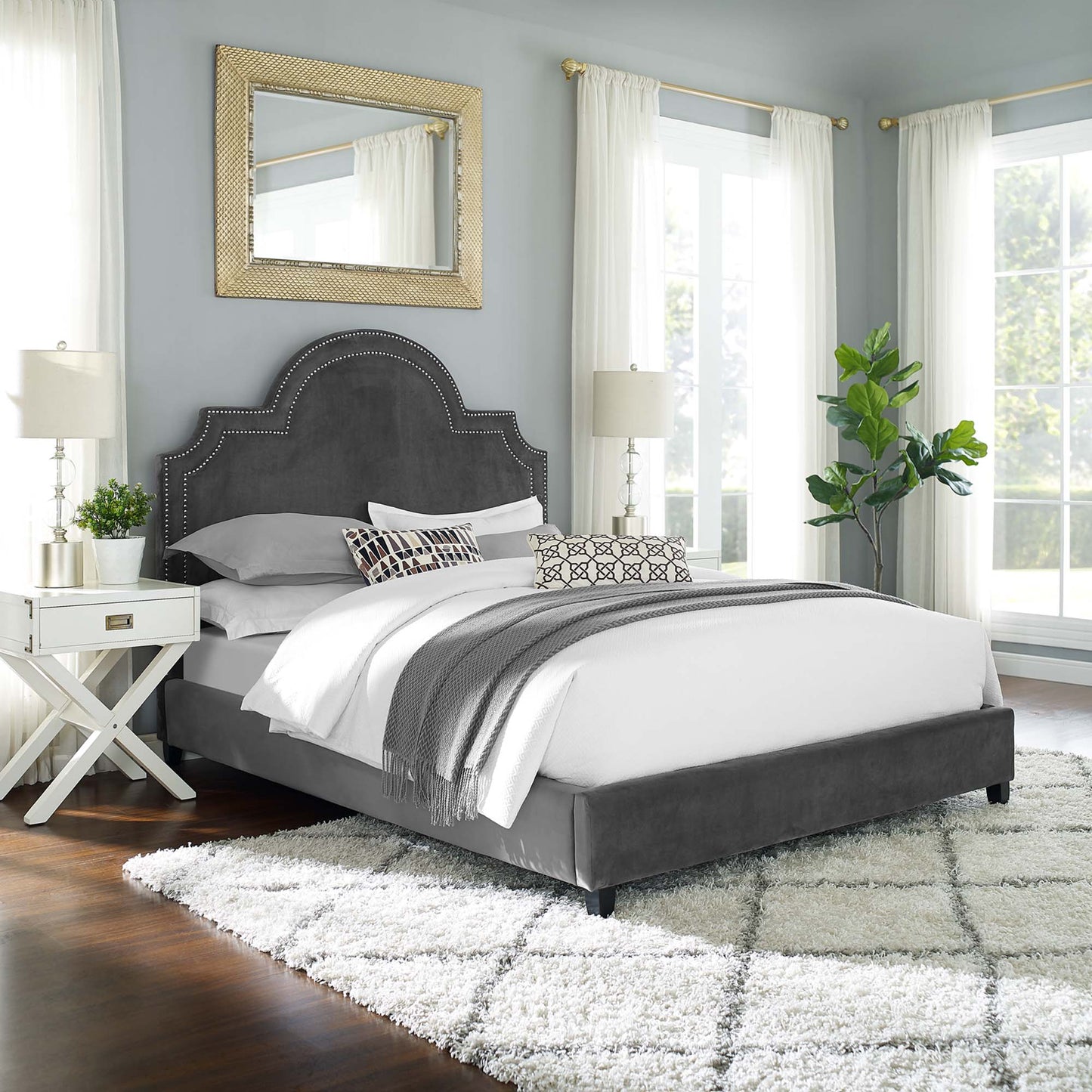 Modway Outlet Primrose Performance Velvet Queen Platform Bed by Modway  Bedroom Furniture Gray - MOD-5812-GRY