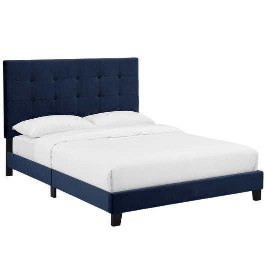 Modway Outlet Melanie Tufted Button Upholstered Performance Velvet King Platform Bed by Modway  Bedroom Furniture Midnight Blue - MOD-5823-MID