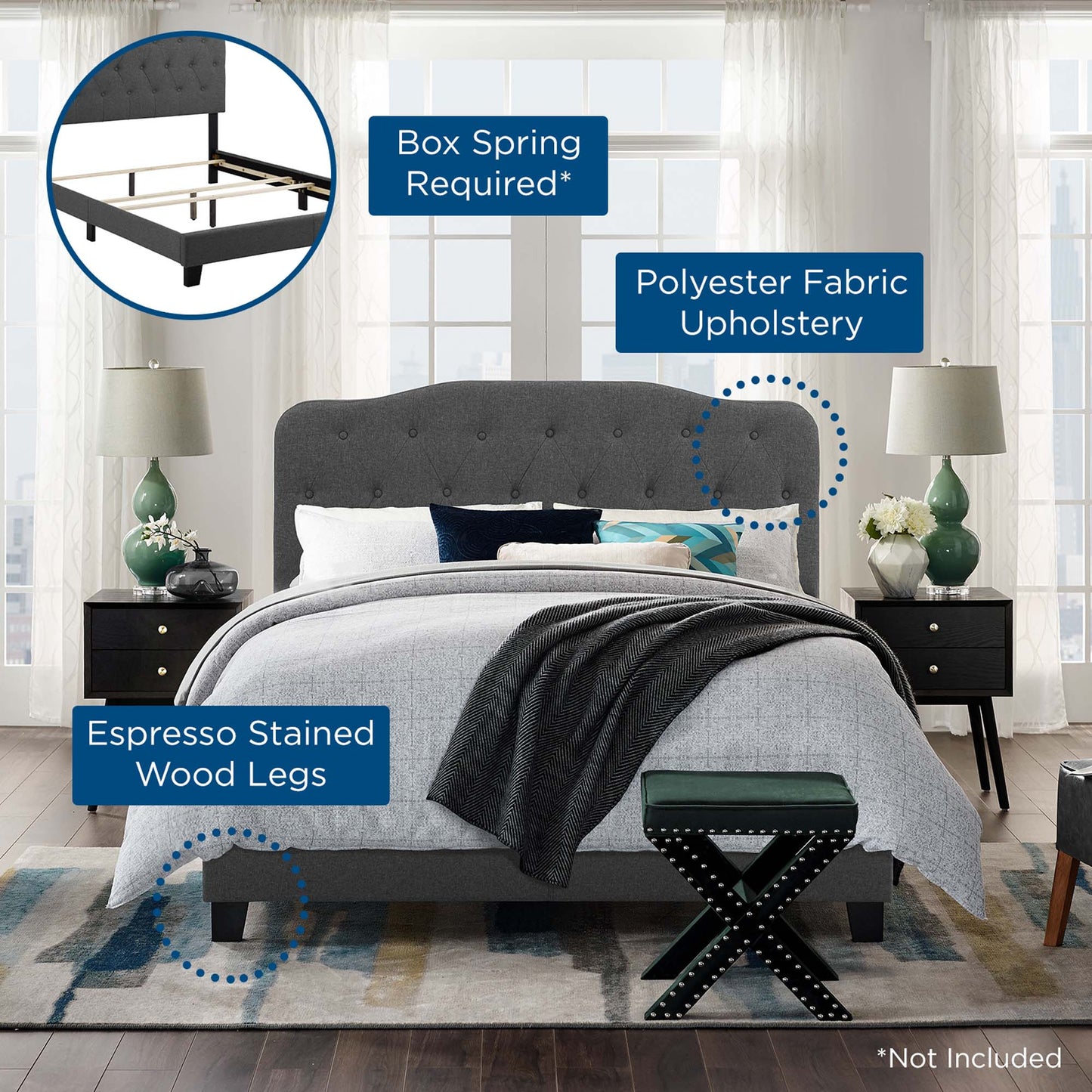 Modway Outlet Amelia Upholstered Fabric Full Bed by Modway  Bedroom Furniture Gray - MOD-5839-GRY