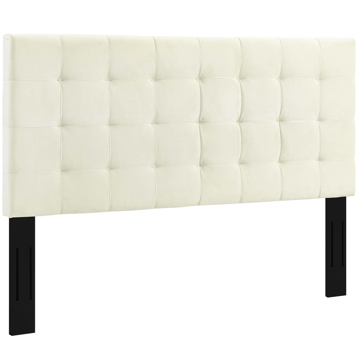 Ivory tufted headboard with square grid tufting in performance velvet.