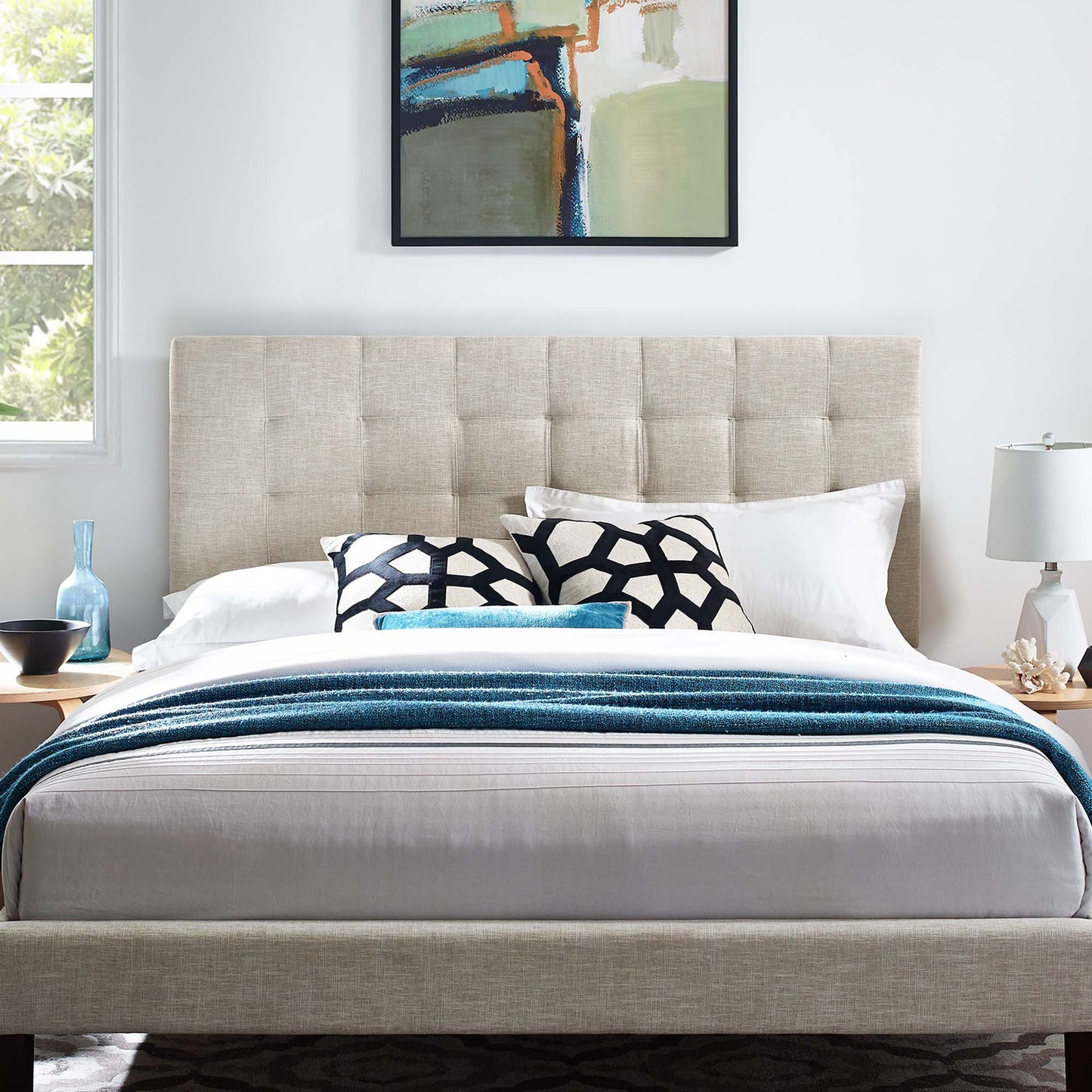 Modway - Paisley Tufted Upholstered Linen Fabric King and California King Headboard by Modway  Bedroom Headboards Brown - MOD-5855-BEI