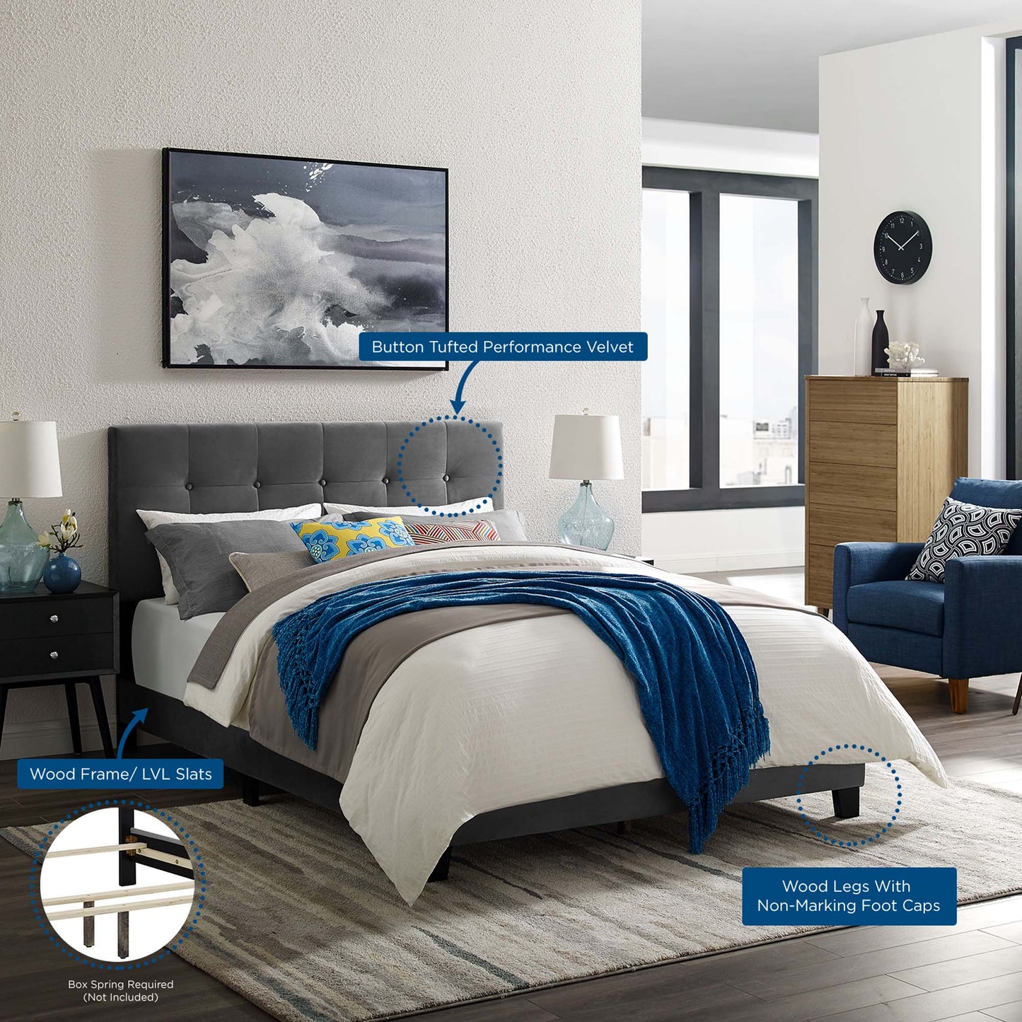 Modway Outlet Amira Performance Velvet Full Bed by Modway  Bedroom Furniture Gray - MOD-5859-GRY