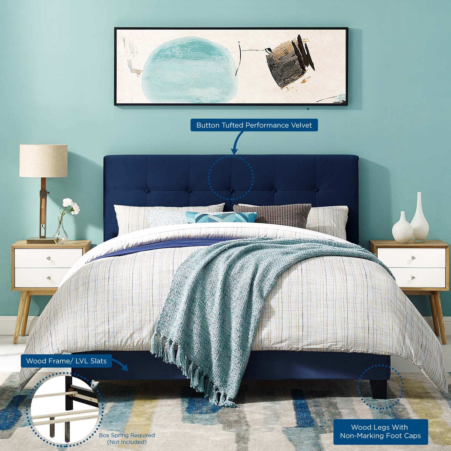 Modway - Amira Performance Velvet Full Bed by Modway  Bedroom Beds Blue - MOD-5859-MID