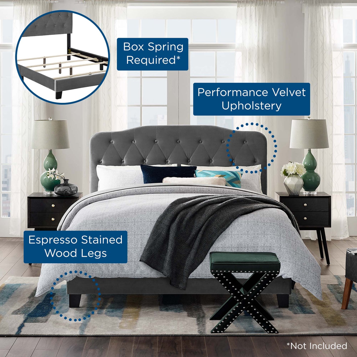 Modway Outlet Amelia Performance Velvet King Bed by Modway  Bedroom Furniture Gray - MOD-5865-GRY