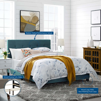 Modway Outlet Amira Performance Velvet Queen Bed by Modway  Bedroom Furniture Sea Blue - MOD-5867-SEA