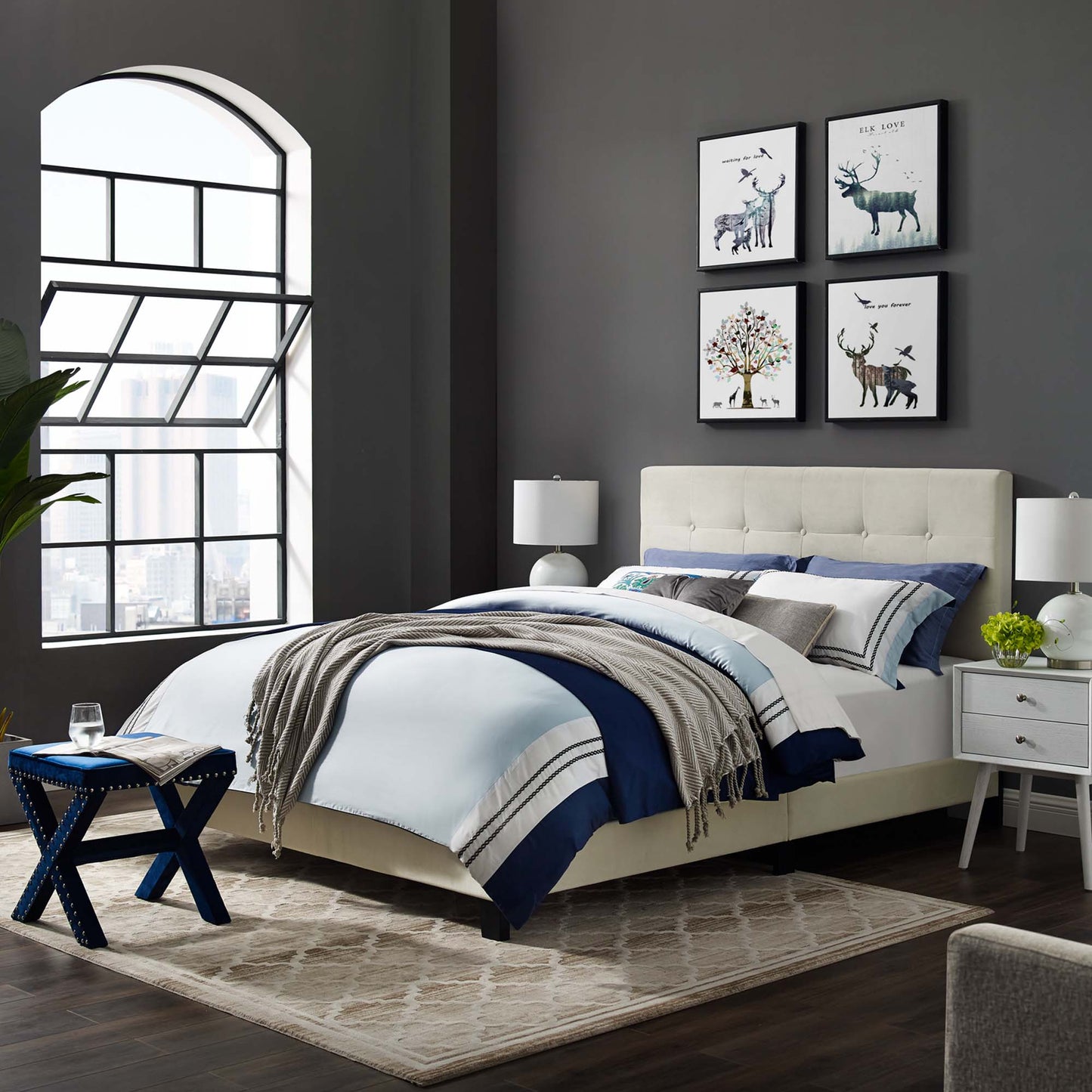 Modway Outlet Amira Performance Velvet King Bed by Modway  Bedroom Furniture Ivory - MOD-5871-IVO