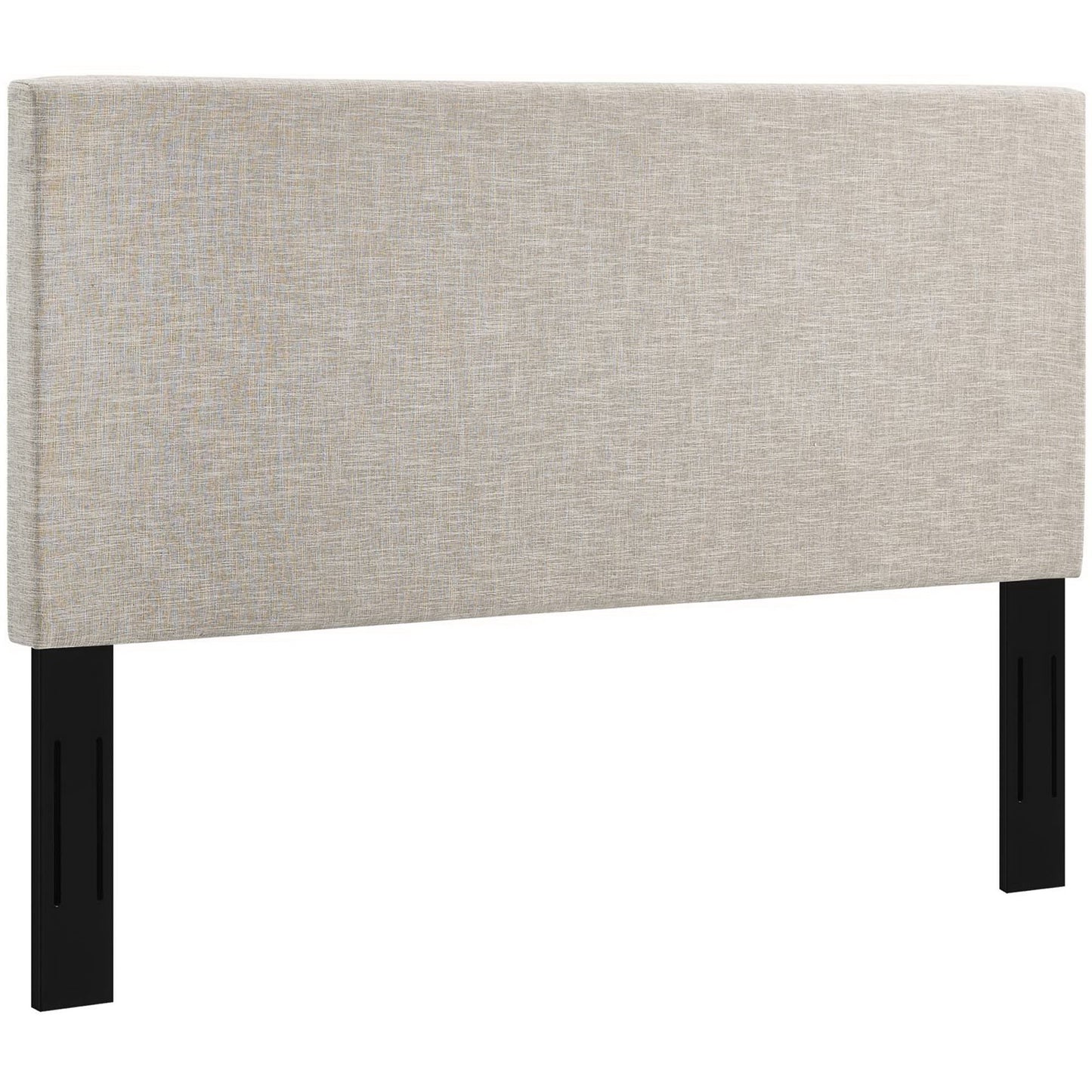 Beige fabric upholstered headboard with a modern panel design.