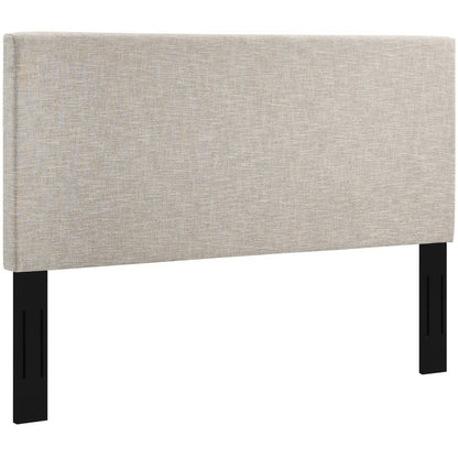 Beige fabric upholstered headboard with a modern panel design.