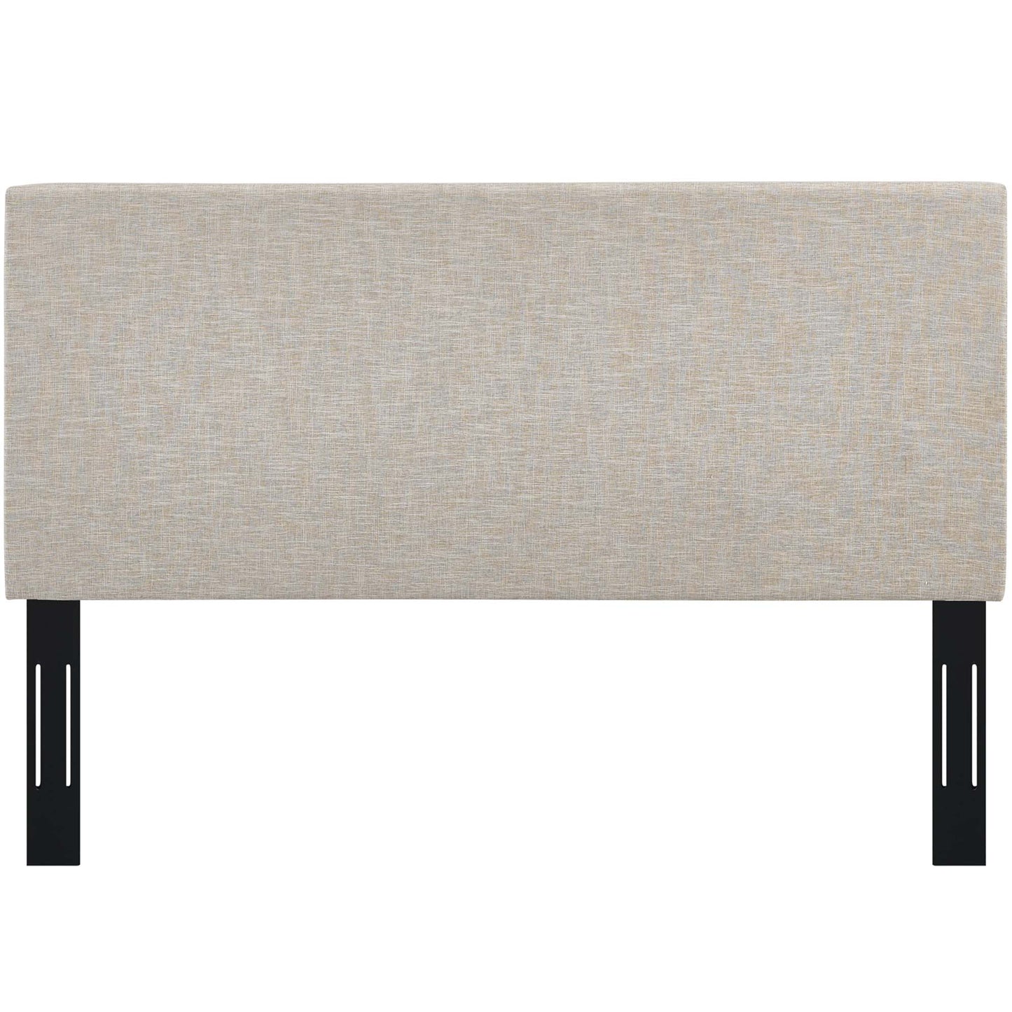 Beige linen-fabric upholstered headboard, rectangular padded panel for a full/queen bed.