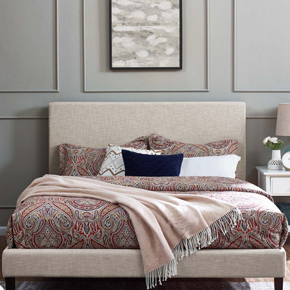 Beige upholstered padded headboard for full/queen bed.