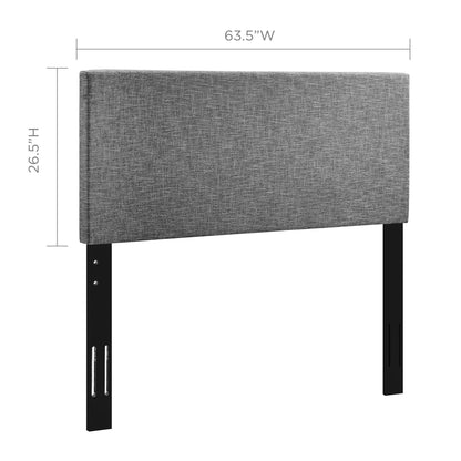 Gray fabric upholstered headboard with black metal legs, modern bed headboard; 63.5W x 26.5H