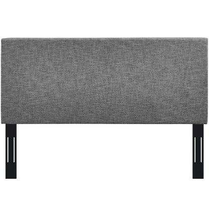 Gray linen fabric upholstered headboard for Full/Queen bed, in a modern minimalist style.