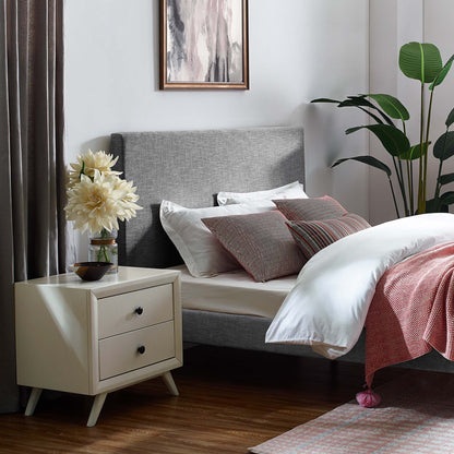 Grey upholstered linen fabric headboard for full/queen bed