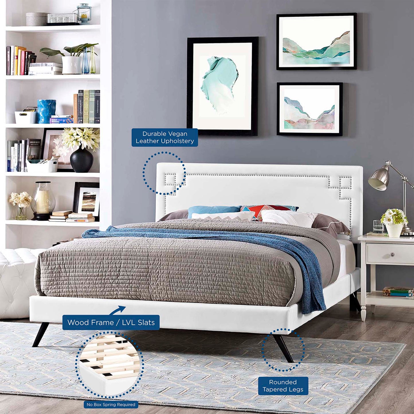 Modway Outlet Ruthie Vinyl Queen Platform Bed with Round Splayed Legs by Modway  Bedroom Furniture White - MOD-5930-WHI