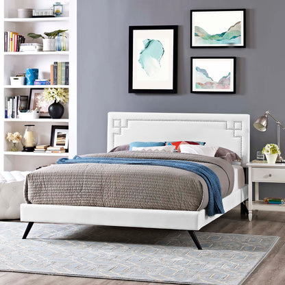 Modway Outlet Ruthie Vinyl Queen Platform Bed with Round Splayed Legs by Modway  Bedroom Furniture White - MOD-5930-WHI