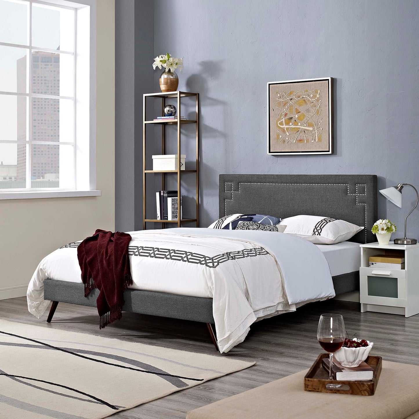 Modway Outlet Ruthie Fabric Queen Platform Bed with Round Splayed Legs by Modway  Bedroom Furniture Gray - MOD-5931-GRY