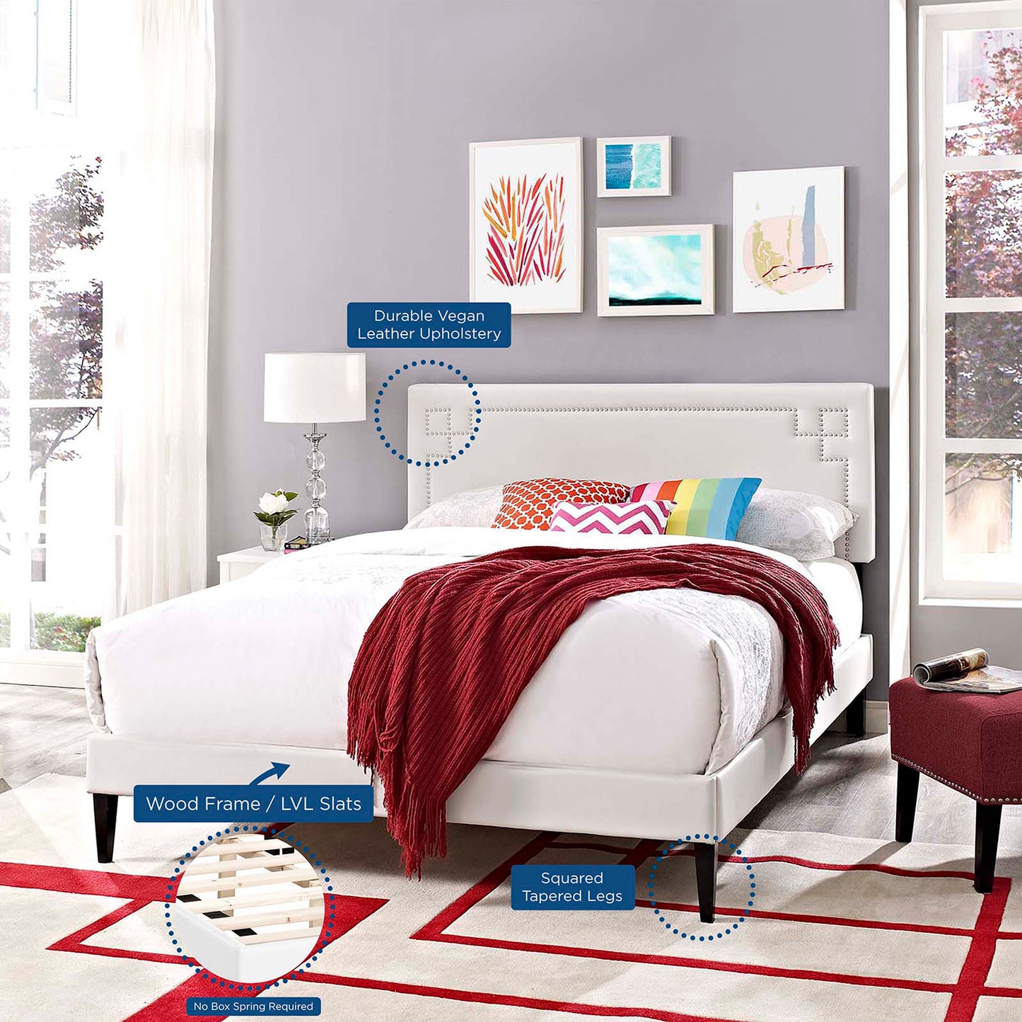 Modway Outlet Ruthie Vinyl Queen Platform Bed with Squared Tapered Legs by Modway  Bedroom Furniture White - MOD-5938-WHI