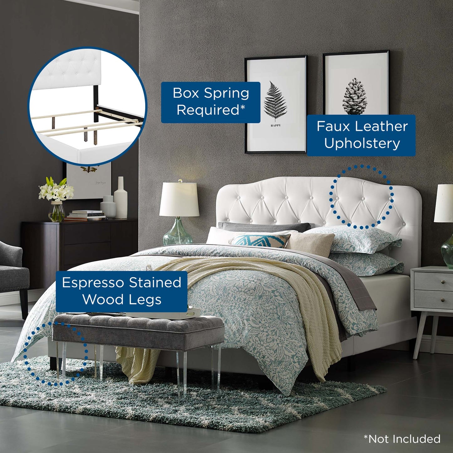 Modway Outlet Amelia Faux Leather King Bed by Modway  Bedroom Furniture White - MOD-5993-WHI