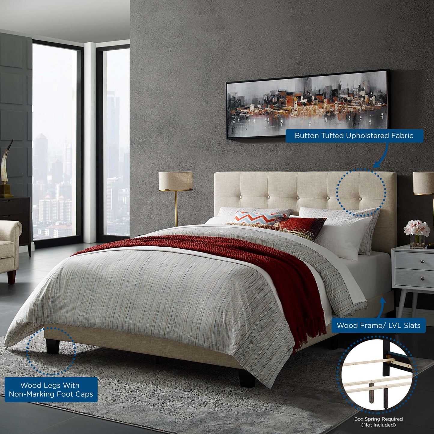 Modway - Amira Upholstered Fabric Full Bed by Modway  Bedroom Beds Brown - MOD-6000-BEI