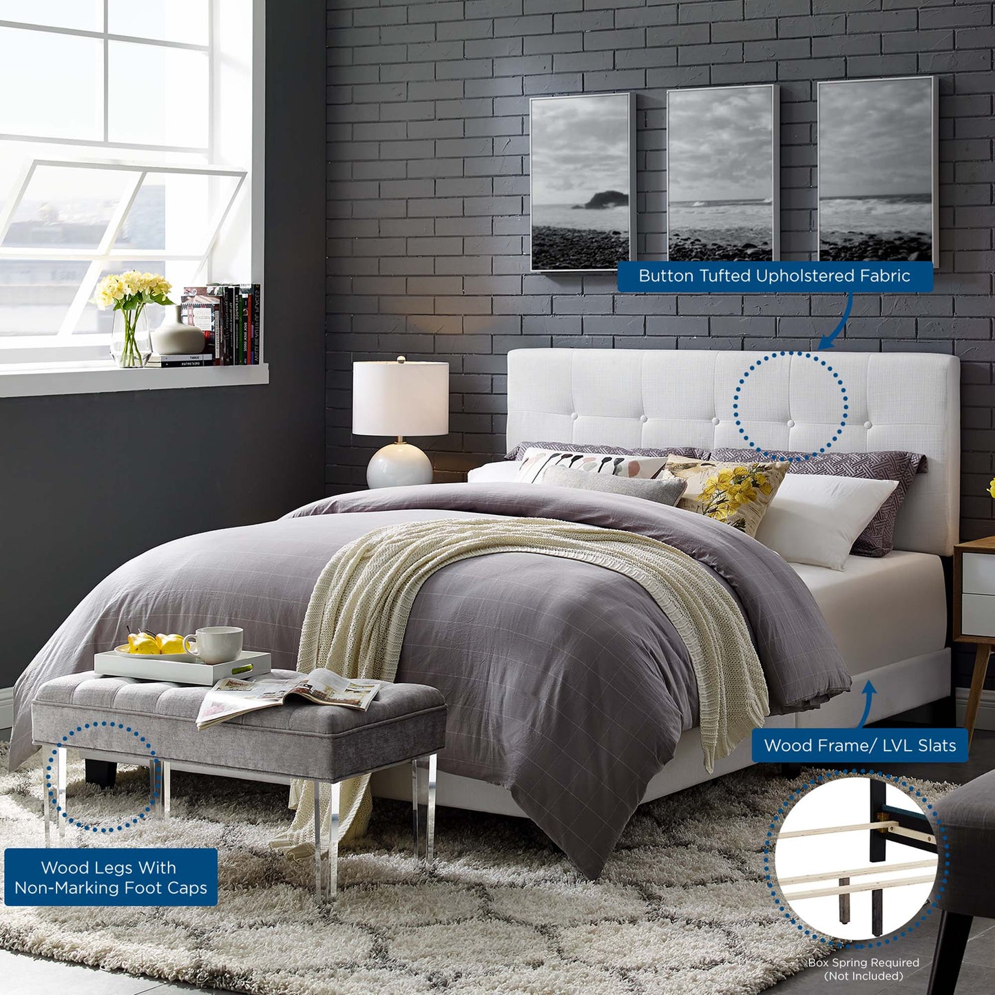 Modway Outlet Amira Upholstered Fabric King Bed by Modway  Bedroom Furniture White - MOD-6002-WHI