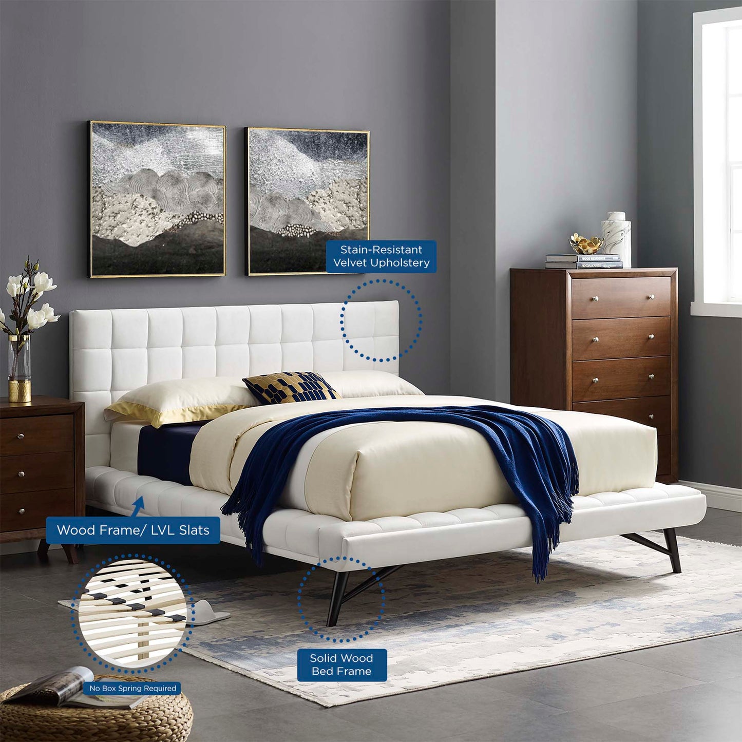 Modway Outlet Julia Biscuit Tufted Performance Velvet Queen Platform Bed by Modway  Bedroom Furniture White - MOD-6008-WHI