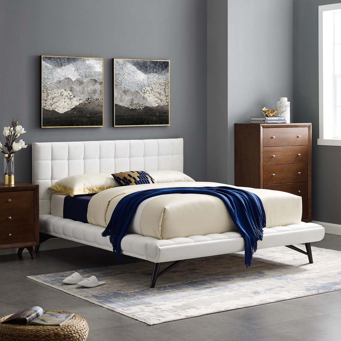 Modway Outlet Julia Biscuit Tufted Performance Velvet Queen Platform Bed by Modway  Bedroom Furniture White - MOD-6008-WHI