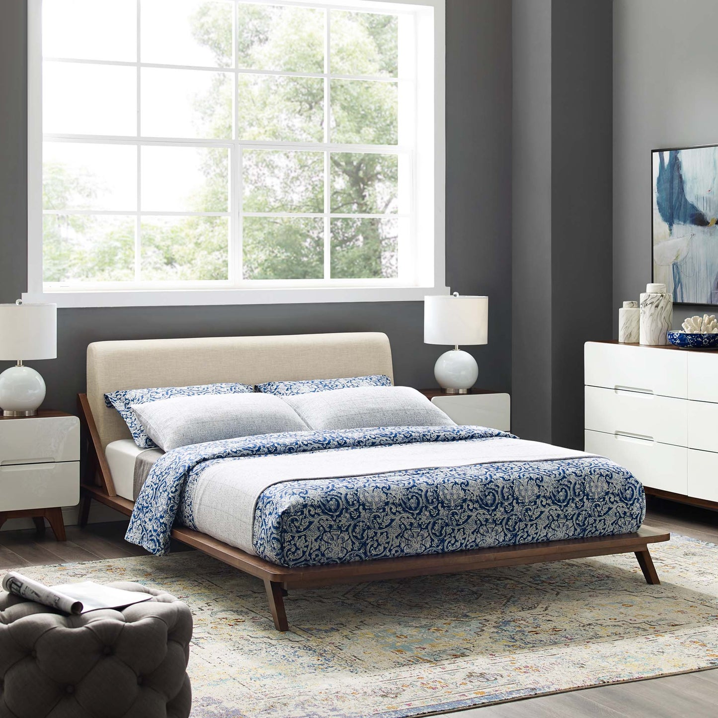 Modway - Luella Upholstered Fabric Queen Platform Bed by Modway  Bedroom Beds Brown - MOD-6047-WAL-BEI