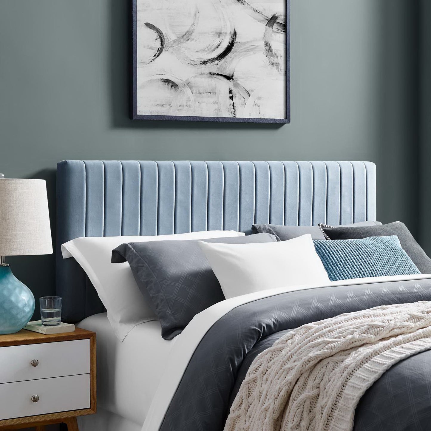 Modway - Keira Performance Velvet Full / Queen Headboard by Modway  Bedroom Headboards Blue - MOD-6095-LBU