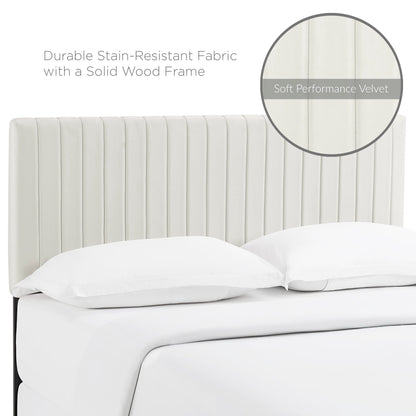 Ivory soft performance velvet upholstered vertical channel headboard.