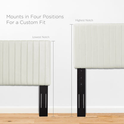 White upholstered headboard panels on black metal brackets with a four-position adjustable mount