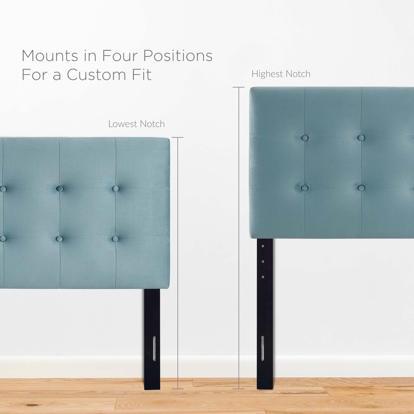 Teal blue biscuit-tufted queen headboard in performance velvet.