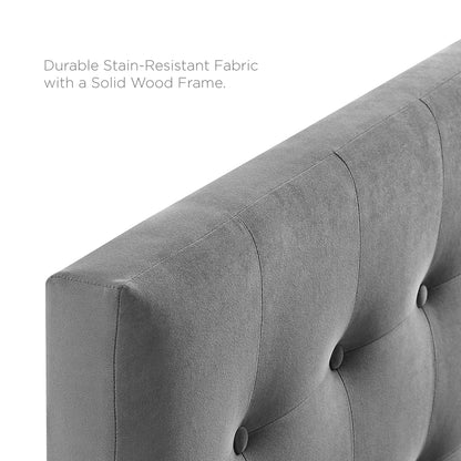 Gray biscuit-tufted performance velvet king headboard with button detailing.