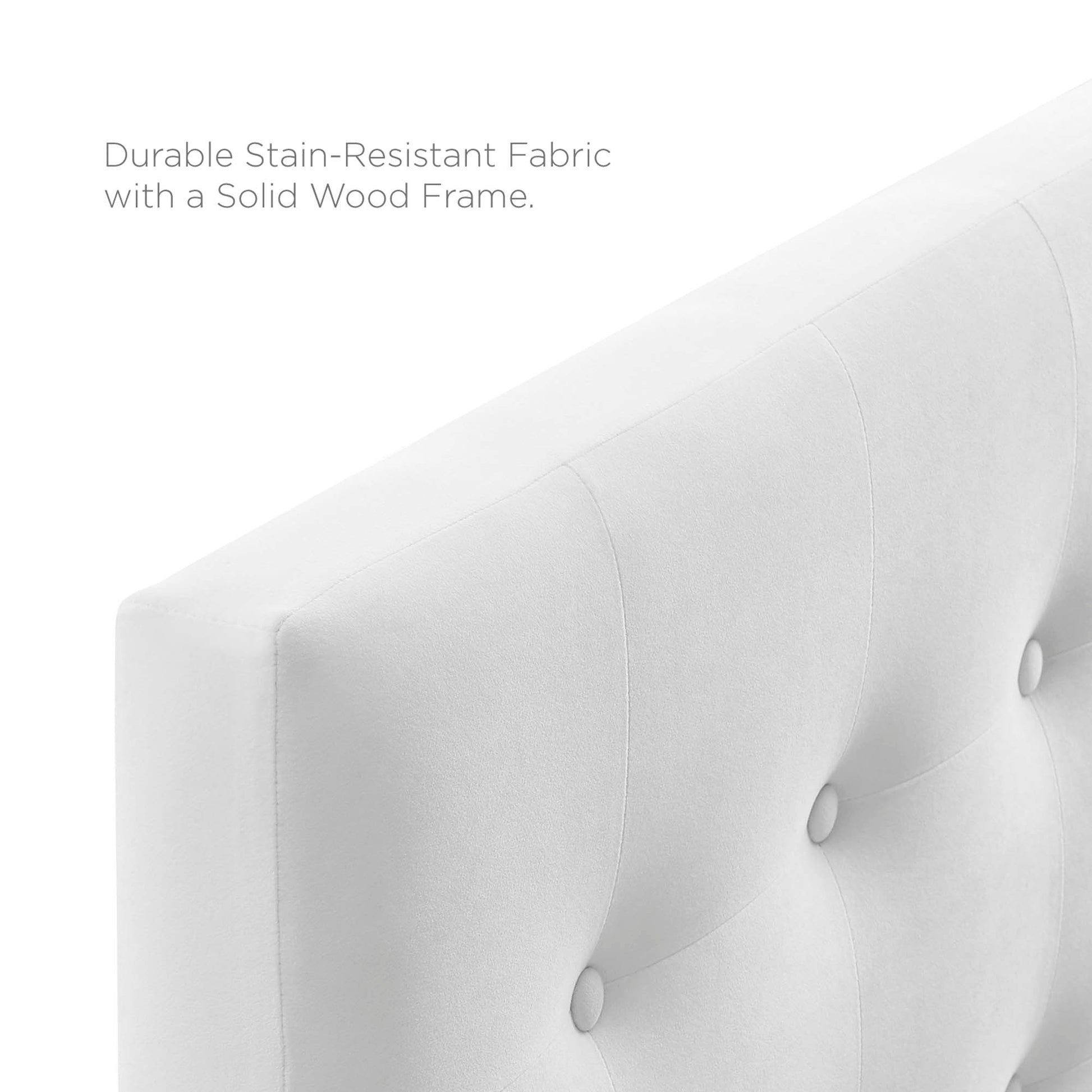 White velvet headboard with biscuit tufting and button details; king size.