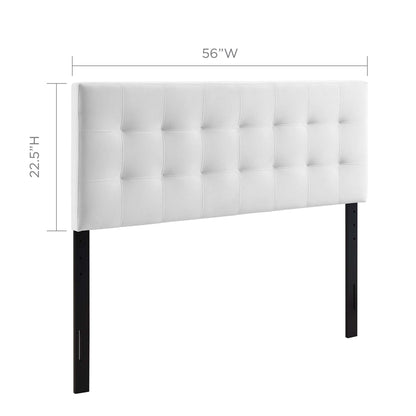 White tufted upholstered headboard with black metal legs; 56W x 22.5H, modern chic for bed frames.