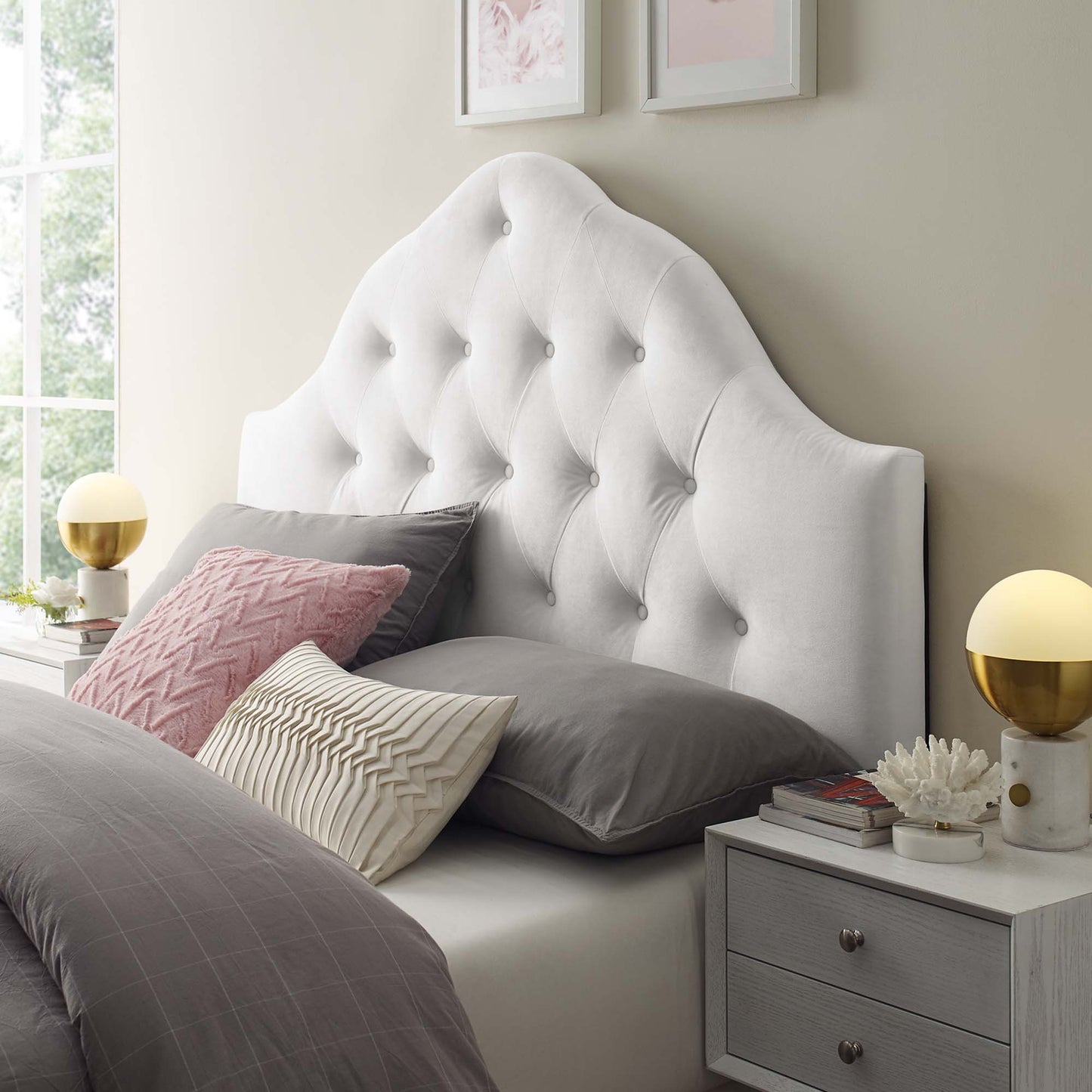 Modway - Sovereign Diamond Tufted Performance Velvet Queen Headboard by Modway  Bedroom Headboards White - MOD-6124-WHI