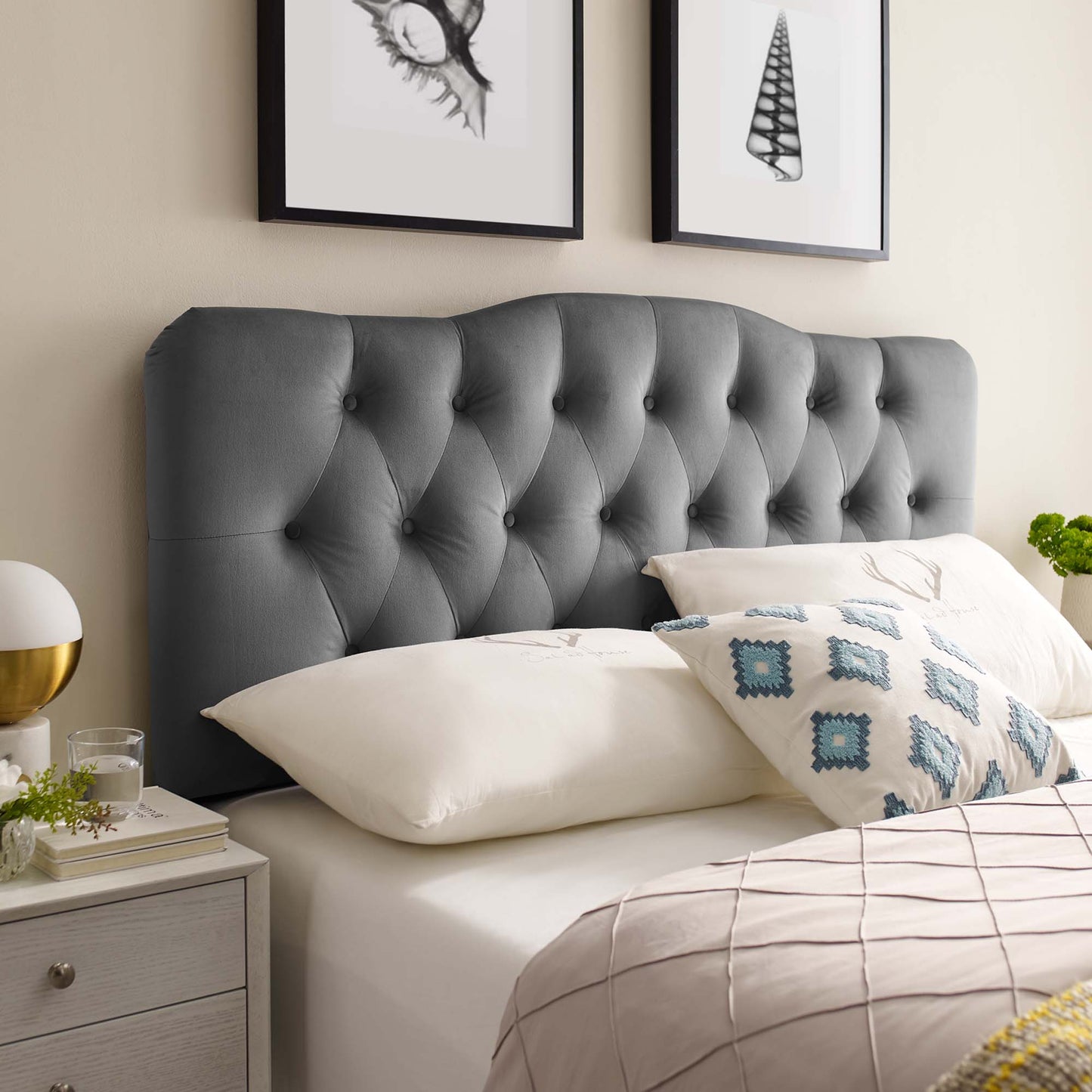 Modway - Annabel Diamond Tufted Performance Velvet Queen Headboard by Modway  Bedroom Headboards Gray - MOD-6129-GRY