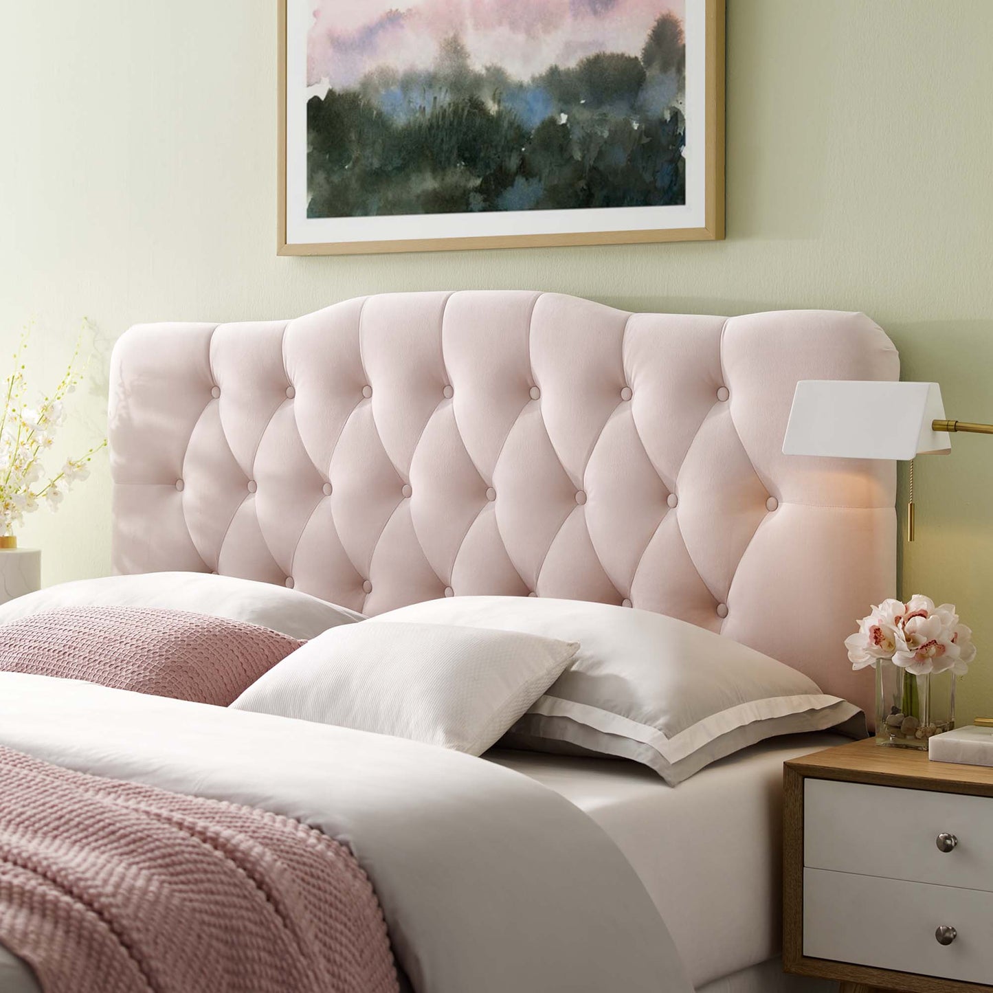 Modway - Annabel Diamond Tufted Performance Velvet Queen Headboard by Modway  Bedroom Headboards Red - MOD-6129-PNK