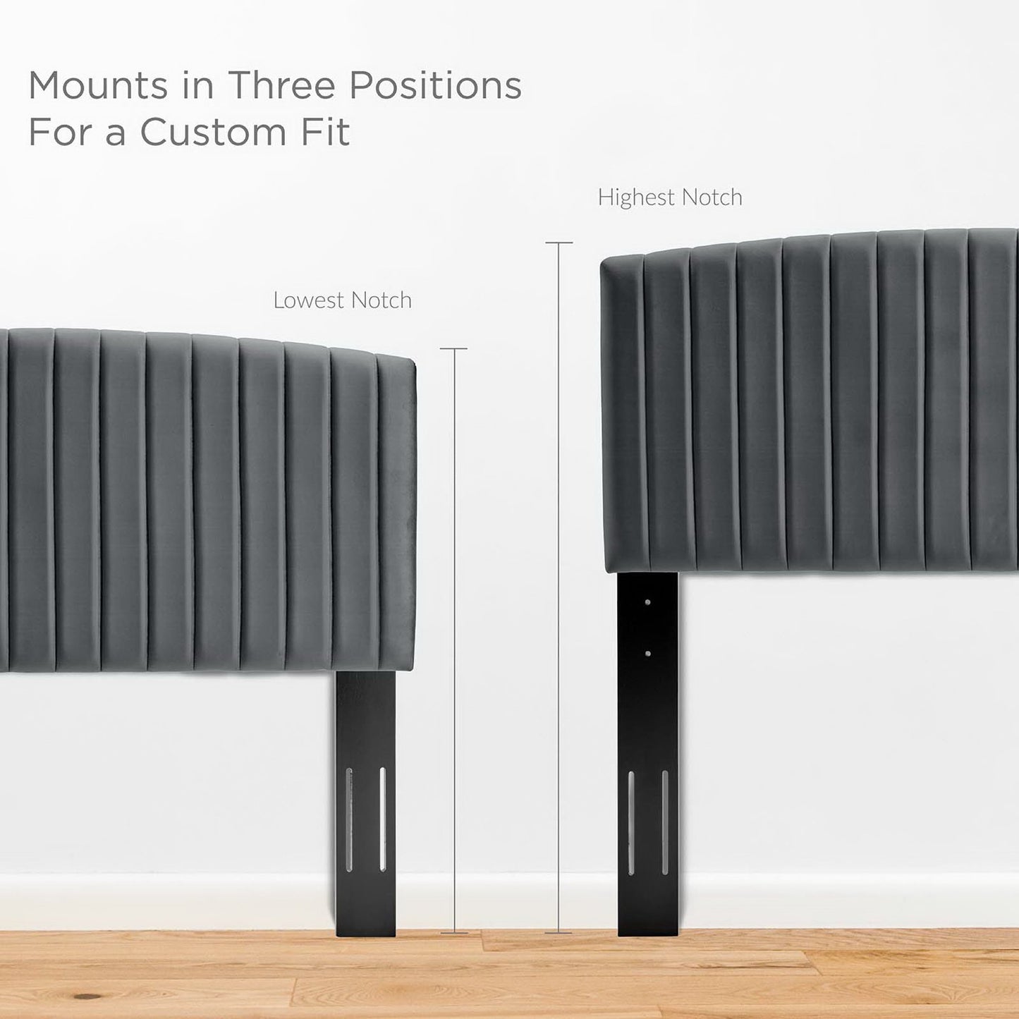 Gray tufted velvet twin headboard.