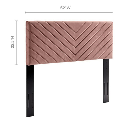 Red velvet chevron-stitched headboard with black metal legs, 62W x 22.5H.