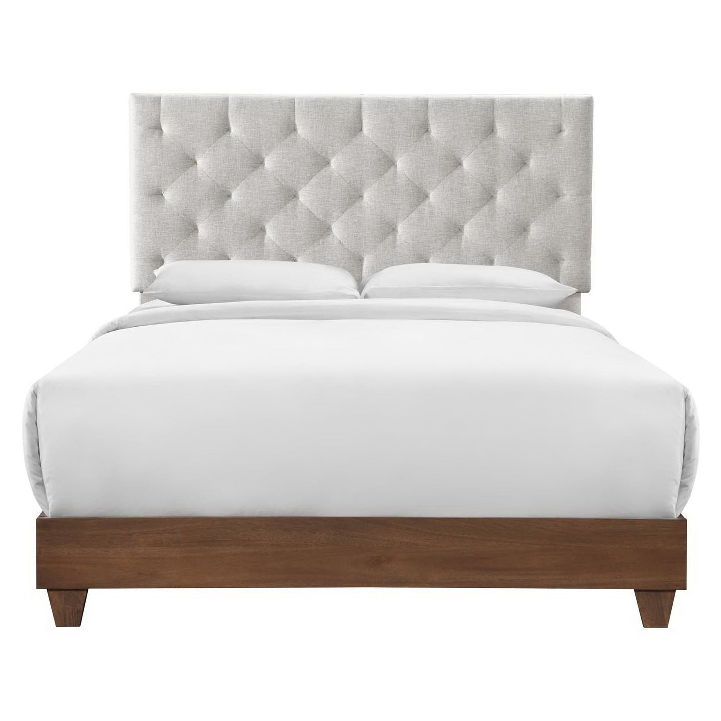 Modway Outlet Rhiannon Diamond Tufted Upholstered Fabric Queen Bed by Modway  Bedroom Furniture Walnut Beige - MOD-6146-WAL-BEI