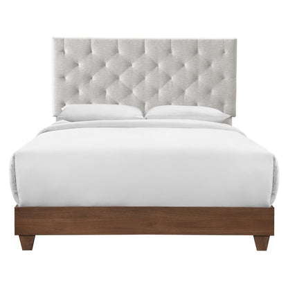 Modway Outlet Rhiannon Diamond Tufted Upholstered Fabric Queen Bed by Modway  Bedroom Furniture Walnut Beige - MOD-6146-WAL-BEI