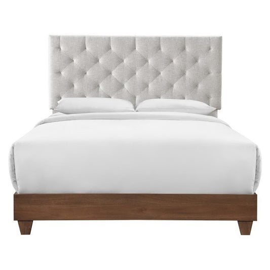 Modway Outlet Rhiannon Diamond Tufted Upholstered Fabric Queen Bed by Modway  Bedroom Furniture Walnut Beige - MOD-6146-WAL-BEI